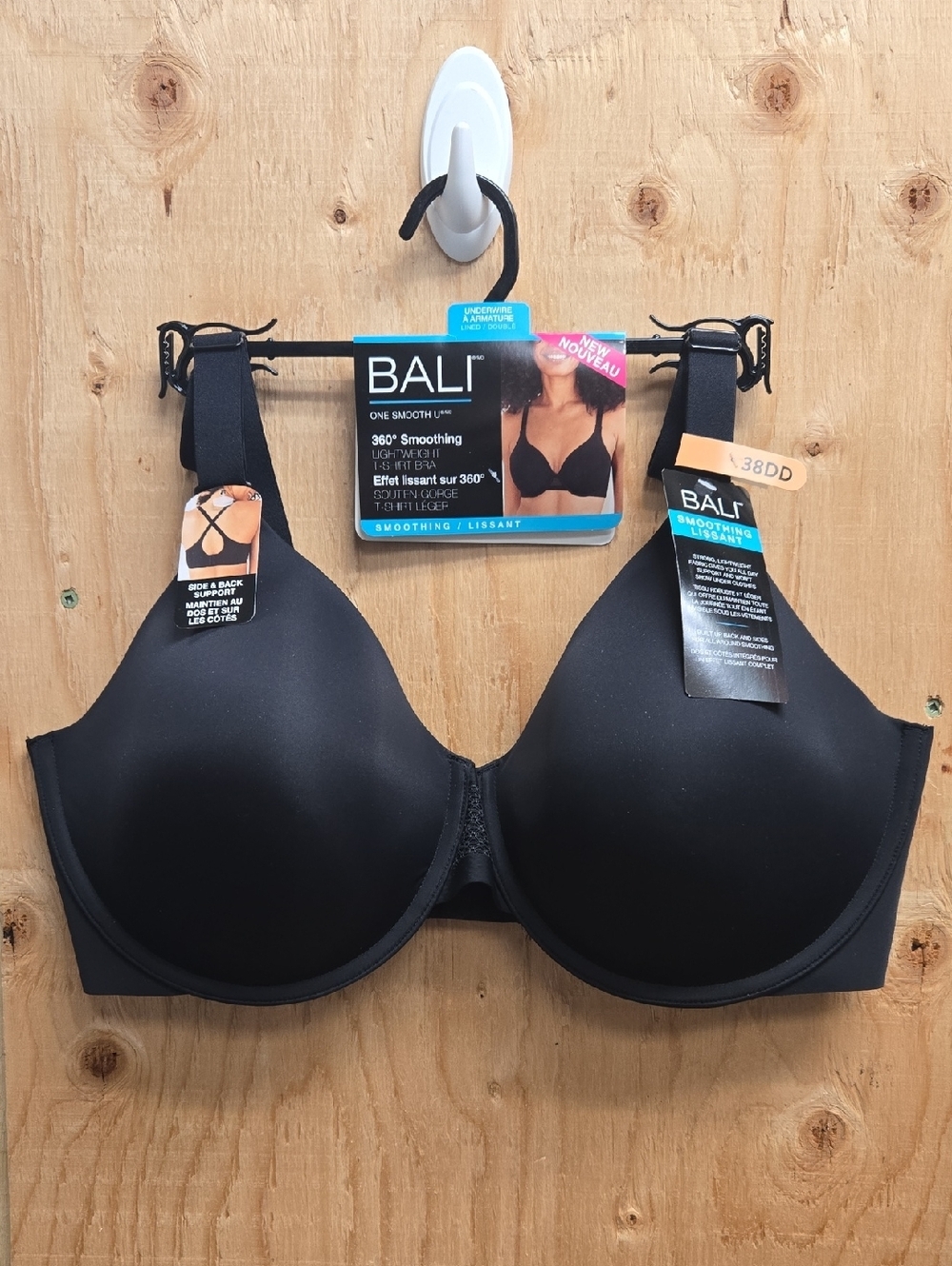 Bali Size 38DD Black Lightweight One Smooth U T-Shirt Bra